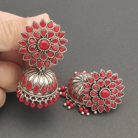 Sunflower - Silver Lookalike Earring -Red
