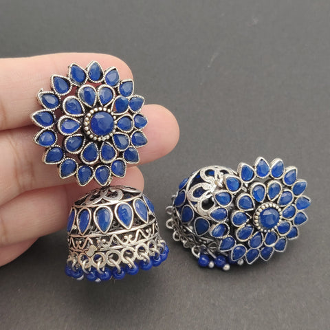 Sunflower - Silver Lookalike Earring - Blue