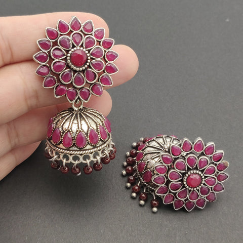Sunflower - Silver Lookalike Earring - Maroon