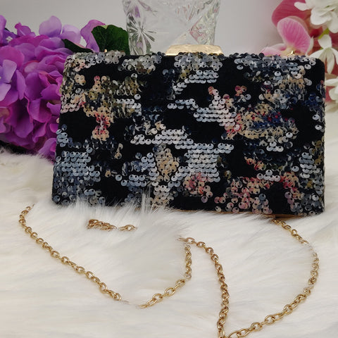 Hand Clutch with Sequin Work - Black