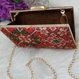 Woven Fabric BOX Clutch - Red