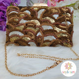Beads and Sequin Work BOX Clutch - Antique Gold