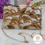 Beads and Sequin Work BOX Clutch - Gold