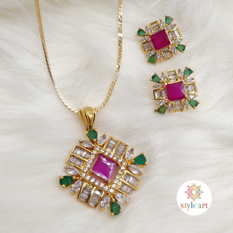 CZ Pendant and Earring Set - Gold