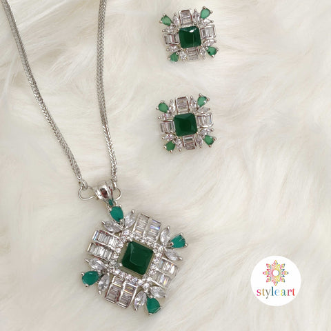 CZ Pendant and Earring Set - Silver